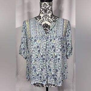 Lucky Brand Blue and Yellow Floral Blouse